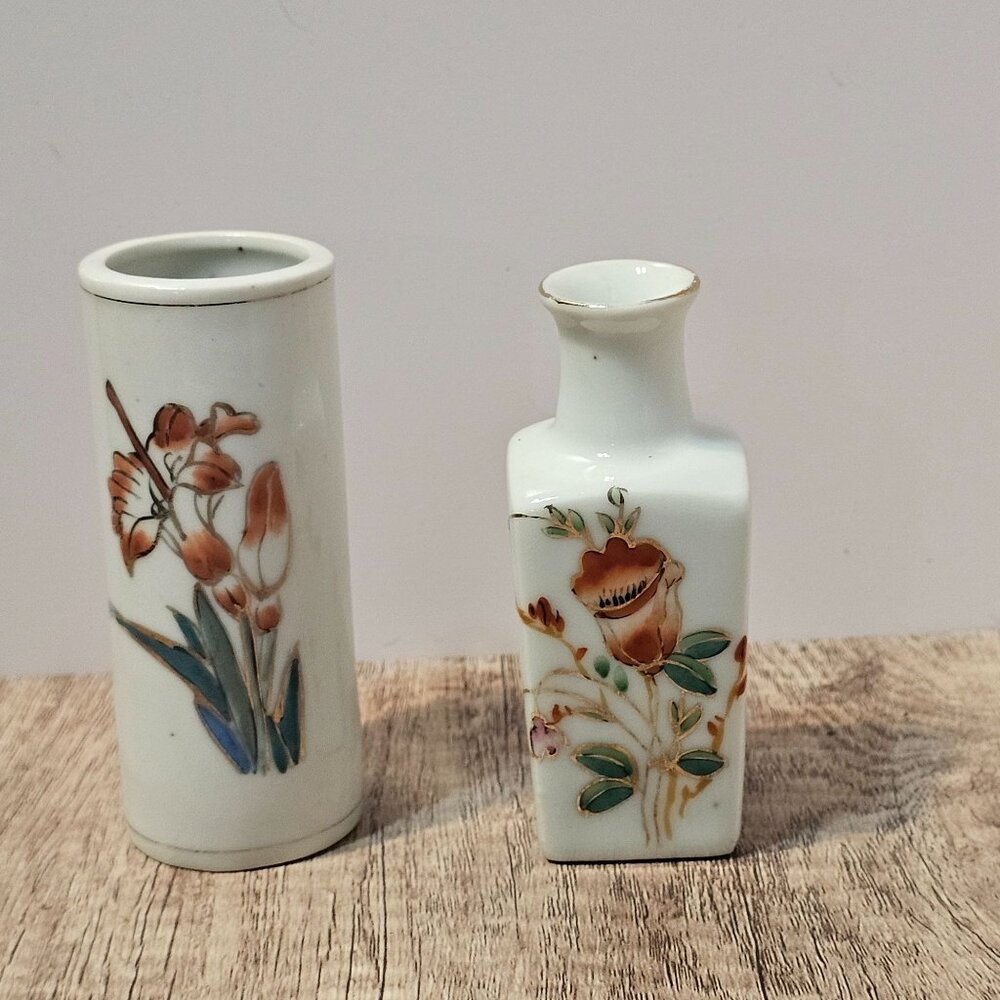 Pair of Small 3.5 Inch Chinese Floral Porcelain Vases